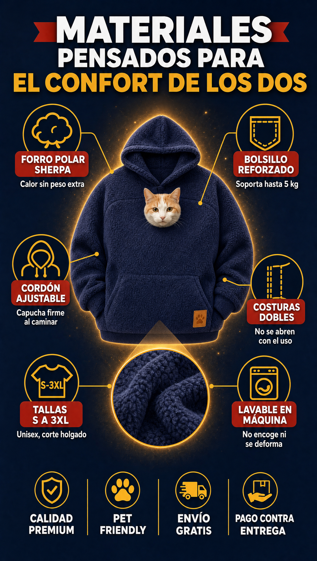 Chompa canguro - materiales y especificaciones