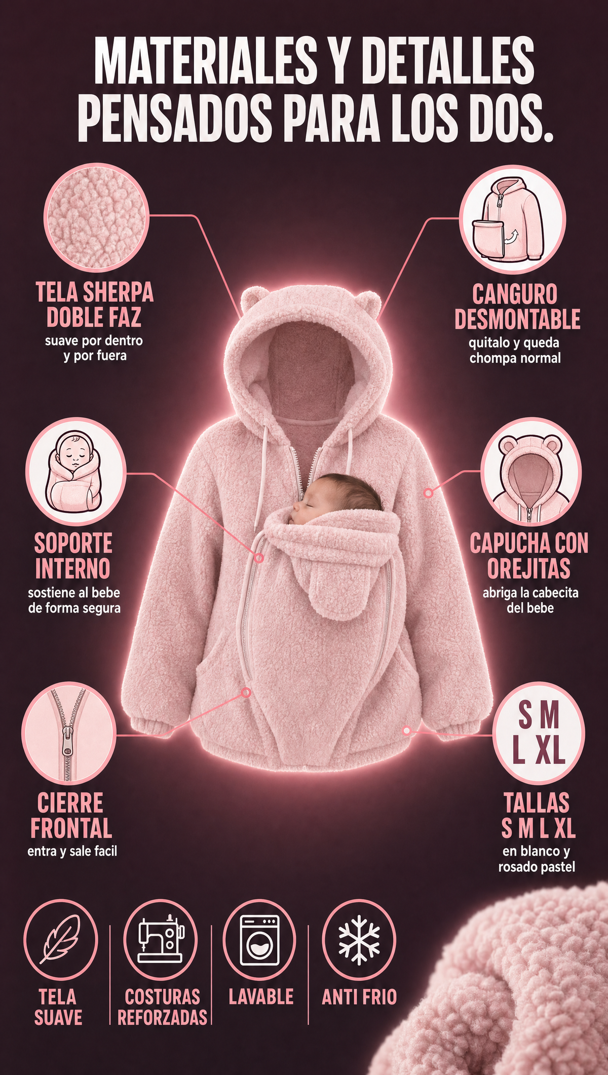 Chompa Porta Bebes - materiales y especificaciones