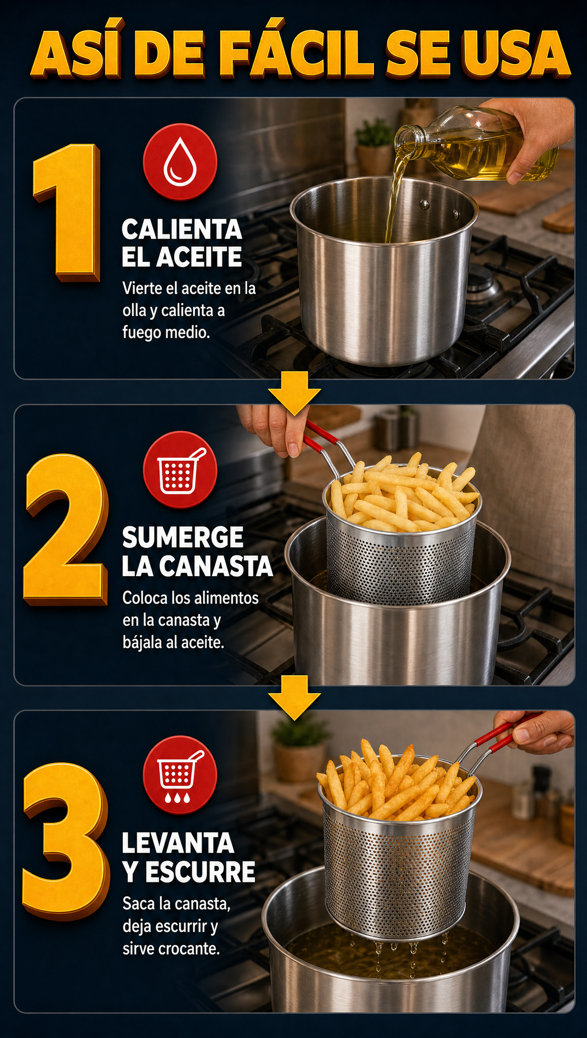 Freidora con canasta - MODO DE USO