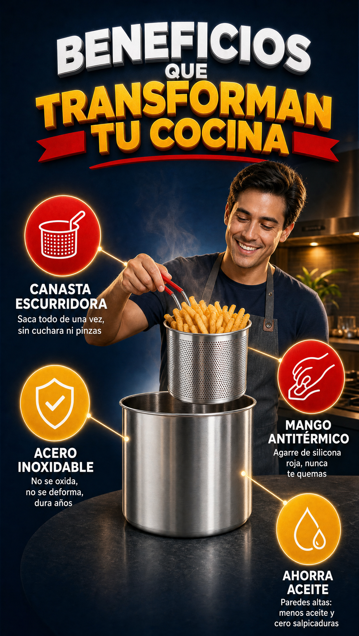 Freidora con canasta - BENEFICIOS