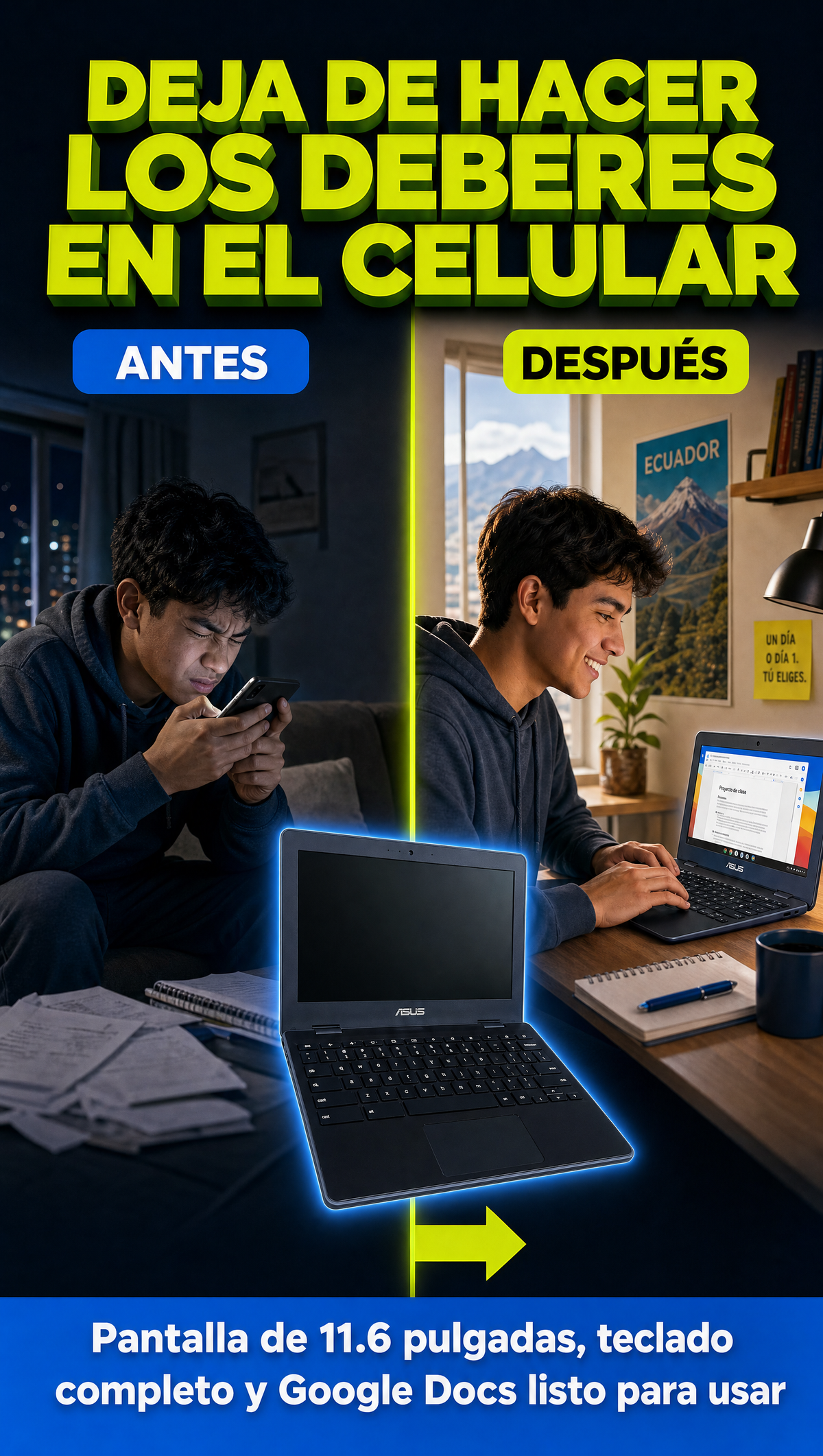 Antes y despues Chromebook ASUS