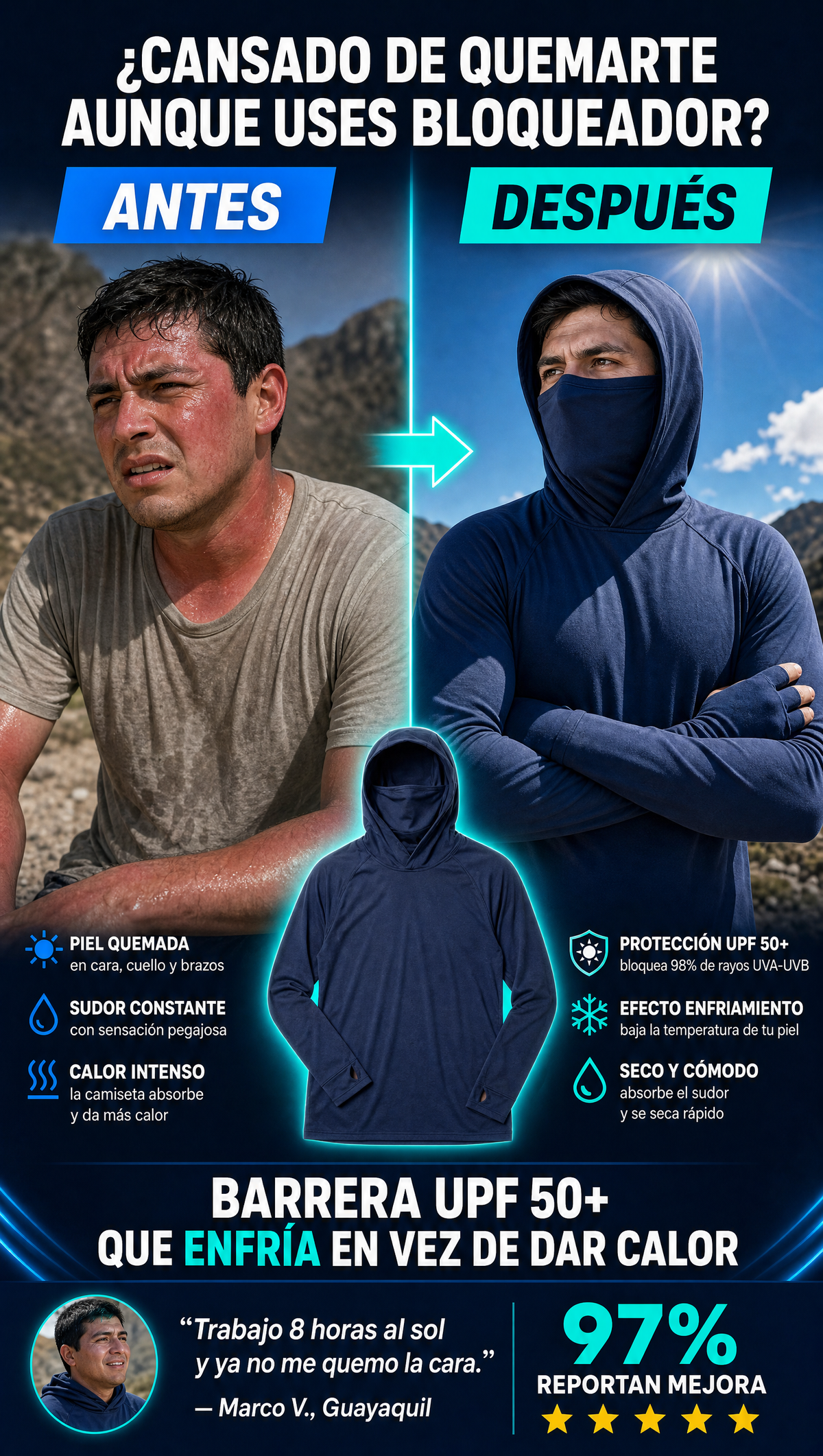 Buzo Proteccion UV - antes y despues