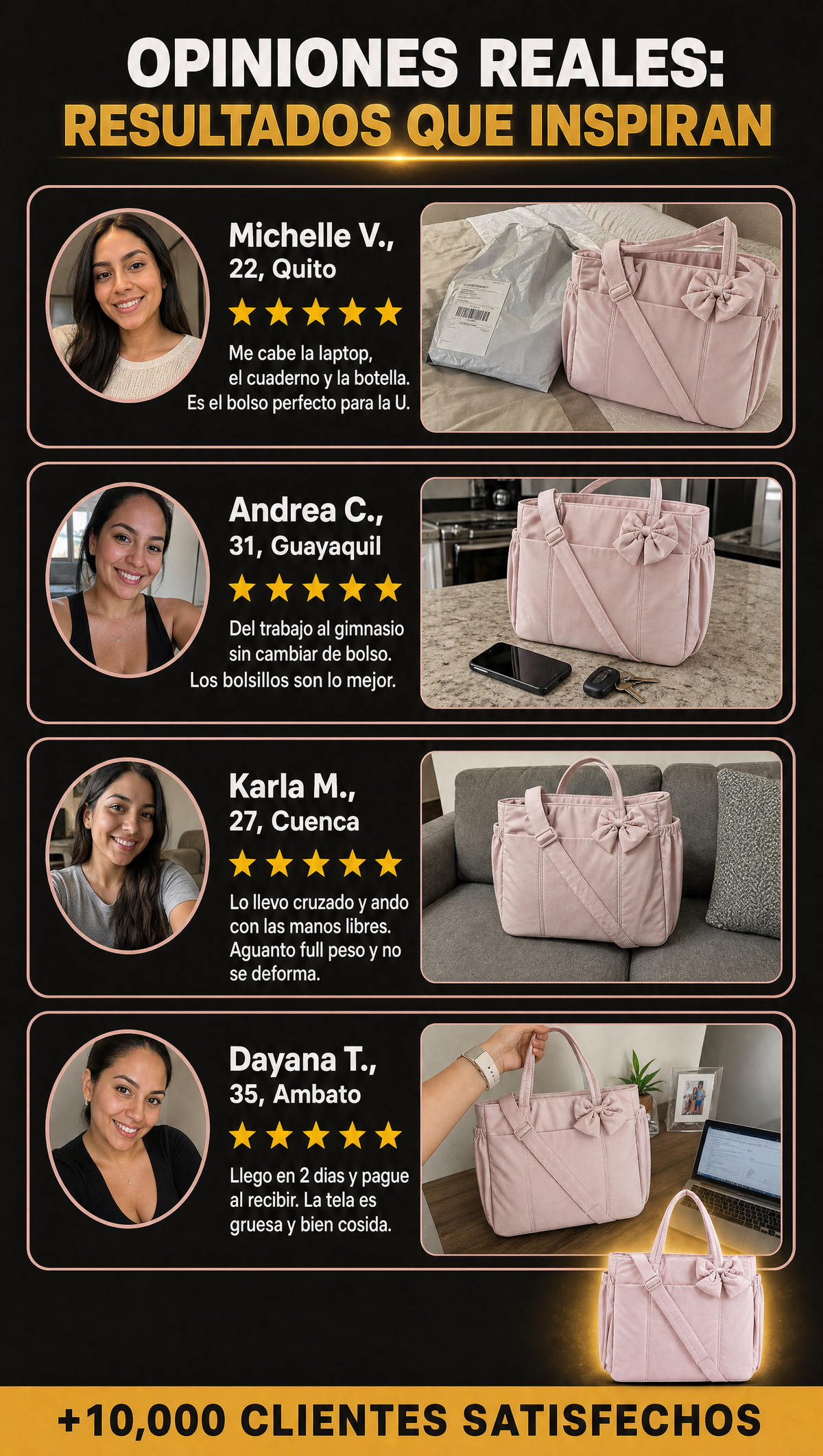 TESTIMONIOS Bolsa Tote Multiuso Resistente