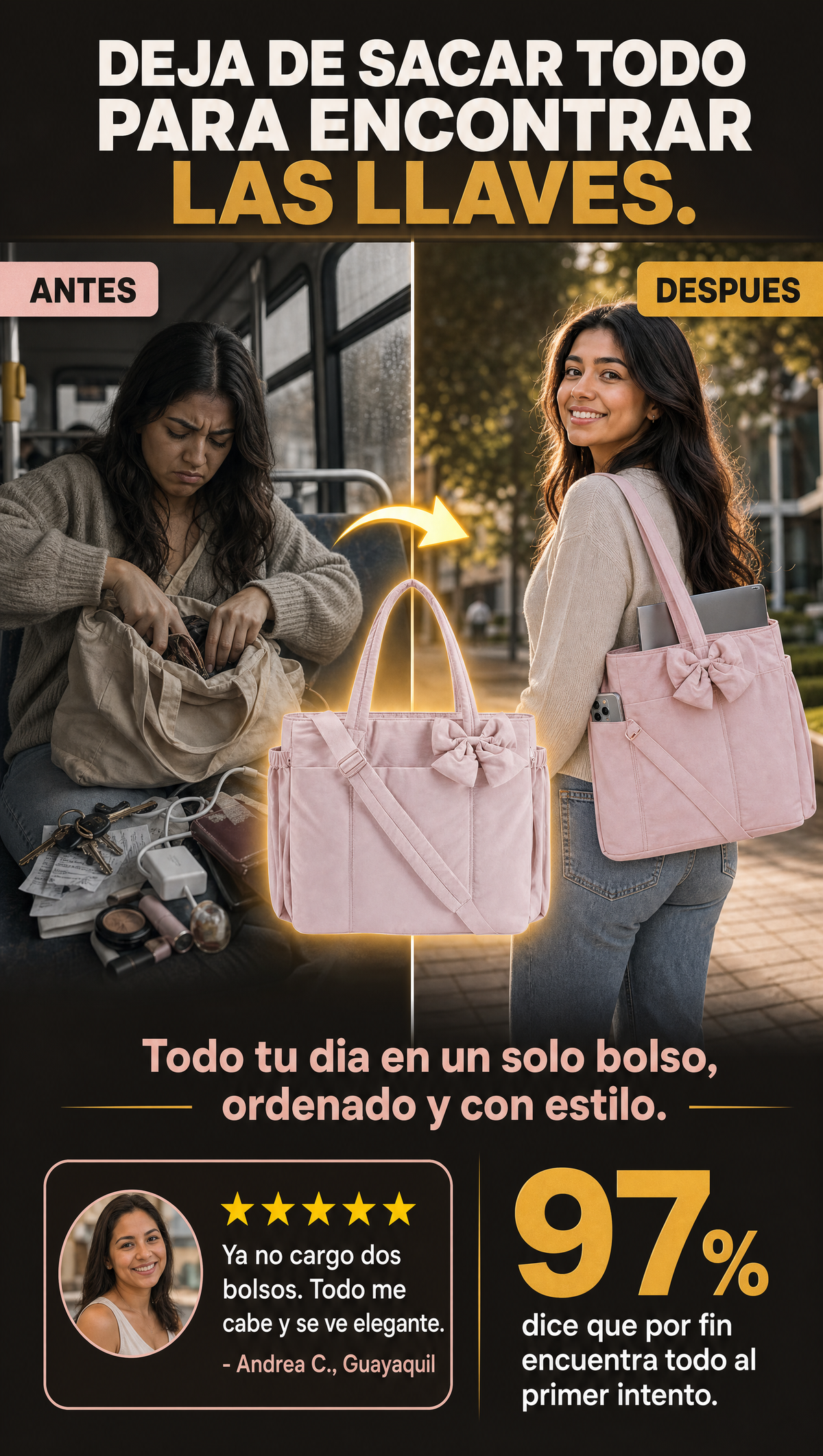 ANTES DESPUES Bolsa Tote Multiuso Resistente