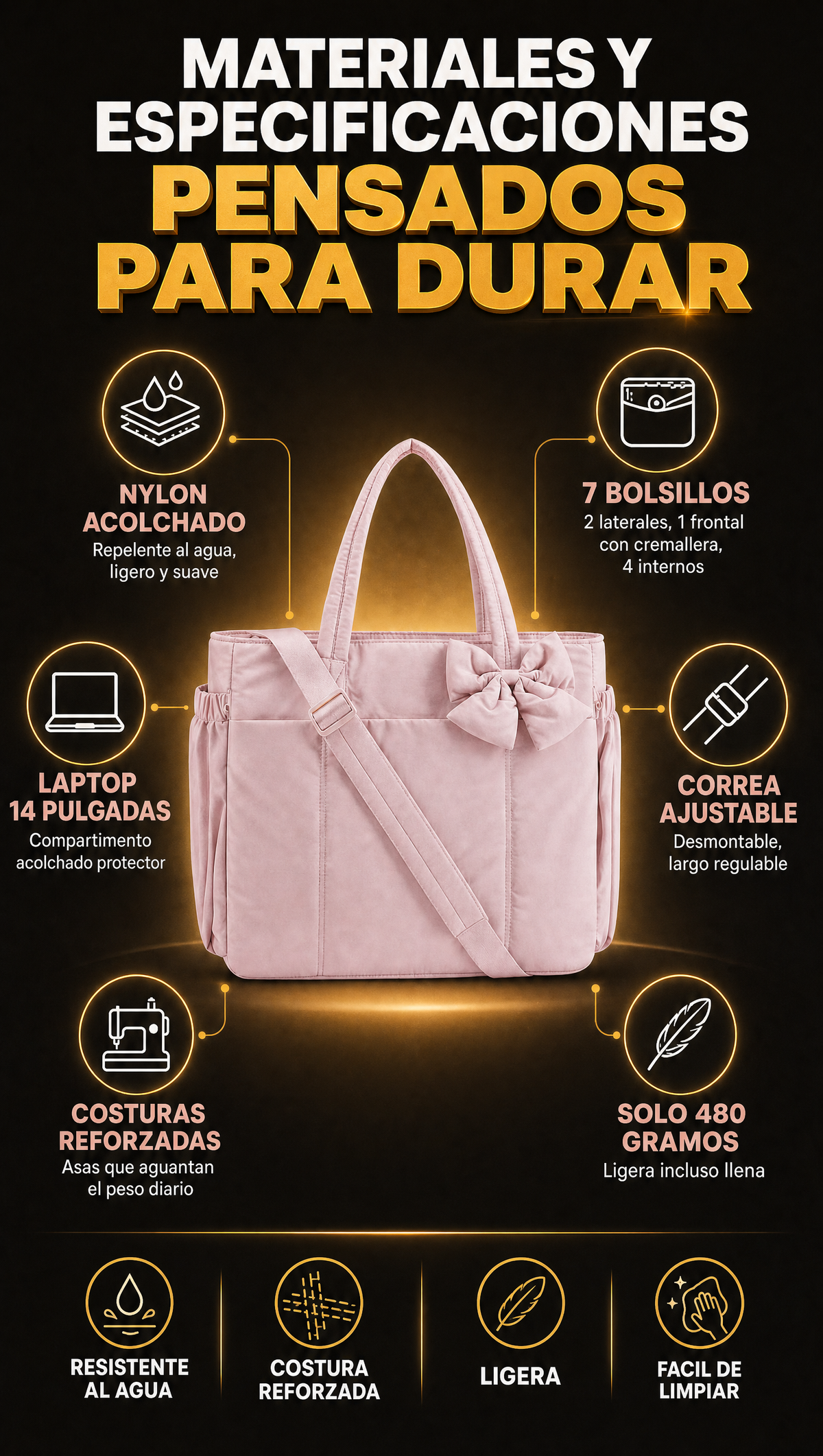 ESPECIFICACIONES Bolsa Tote Multiuso Resistente