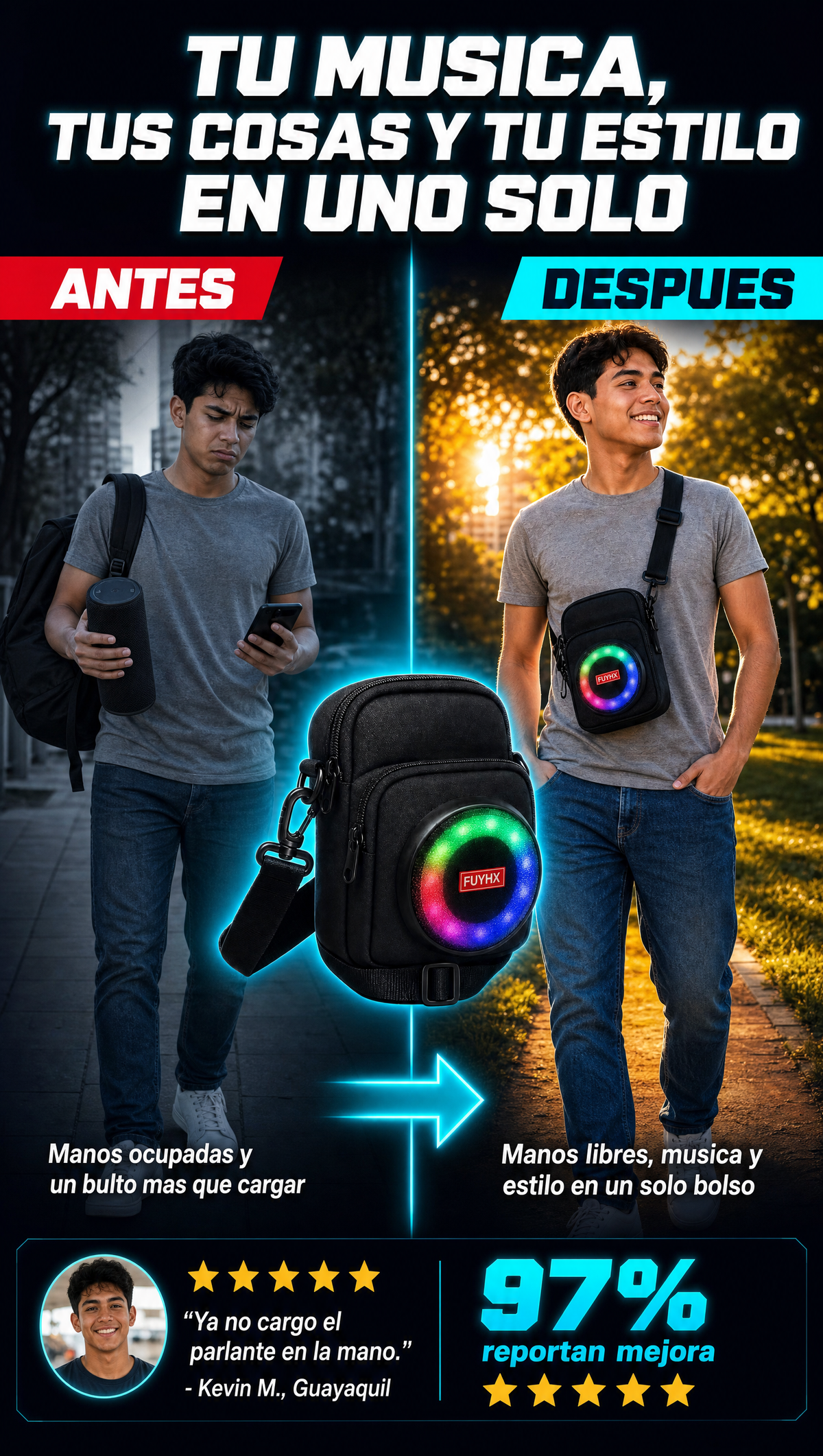 Bolso Parlante Portatil Bluetooth - ANTES DESPUES
