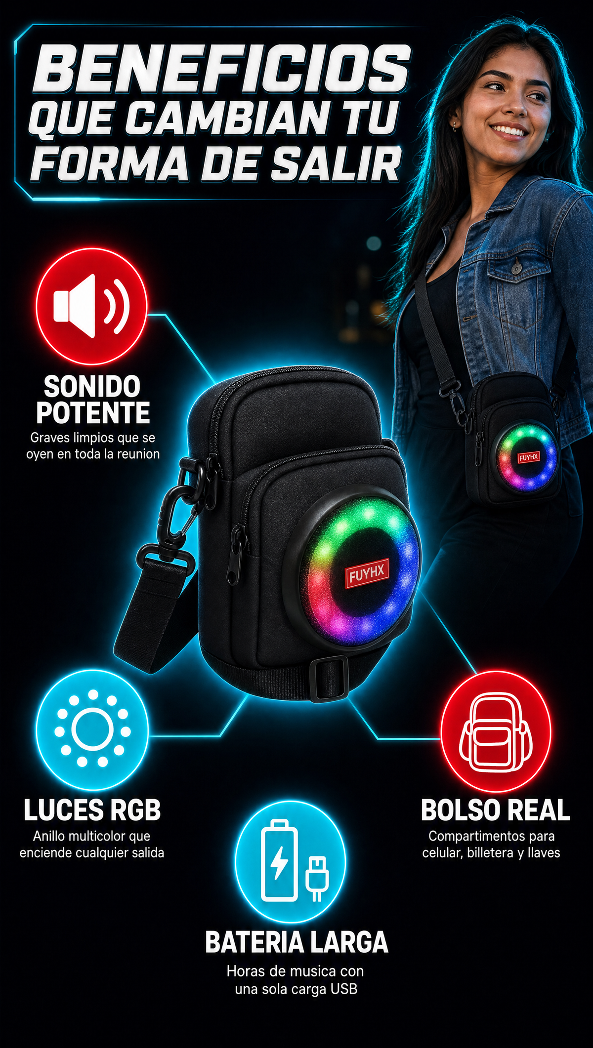 Bolso Parlante Portatil Bluetooth - BENEFICIOS