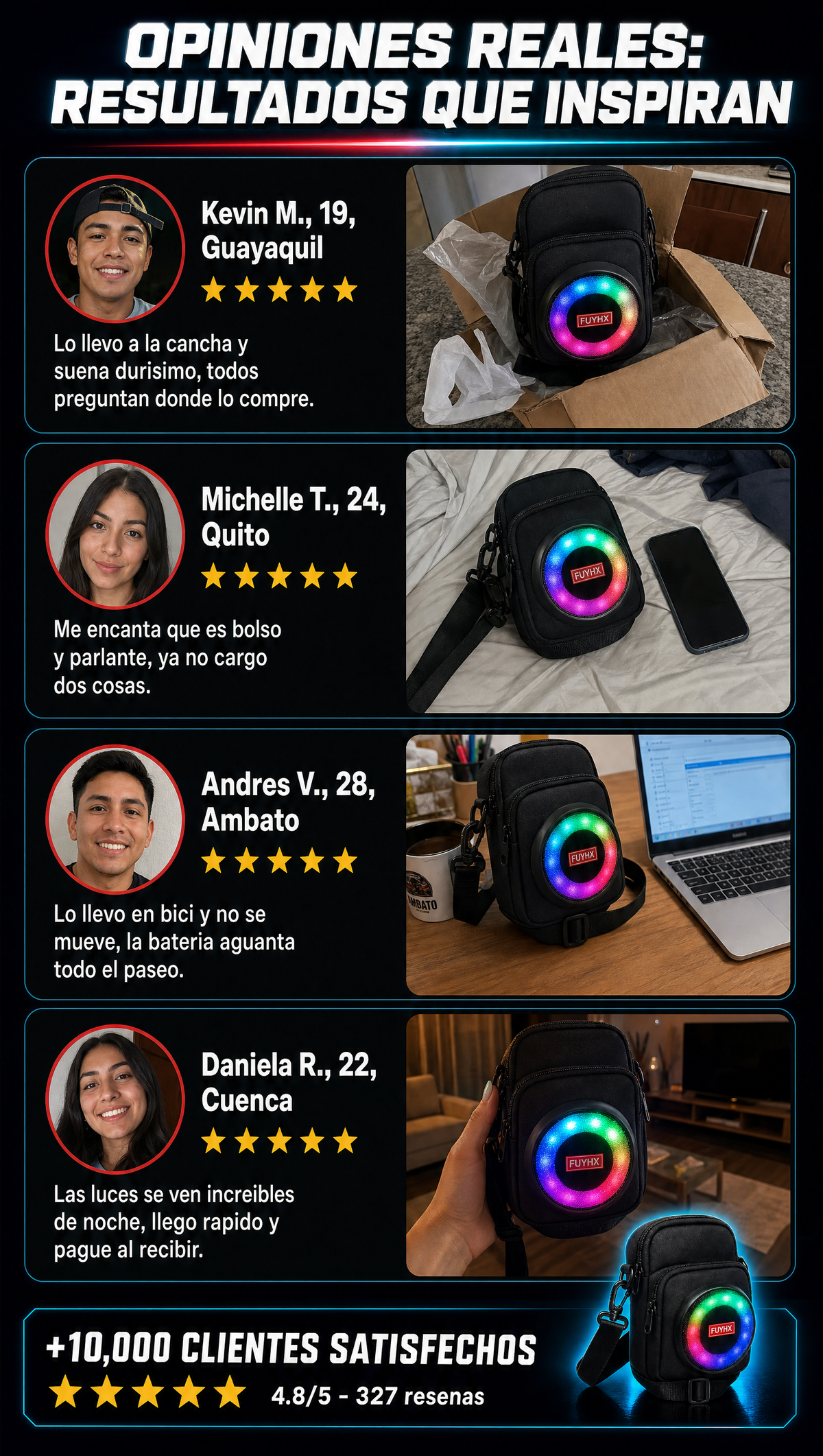 Bolso Parlante Portatil Bluetooth - TESTIMONIOS