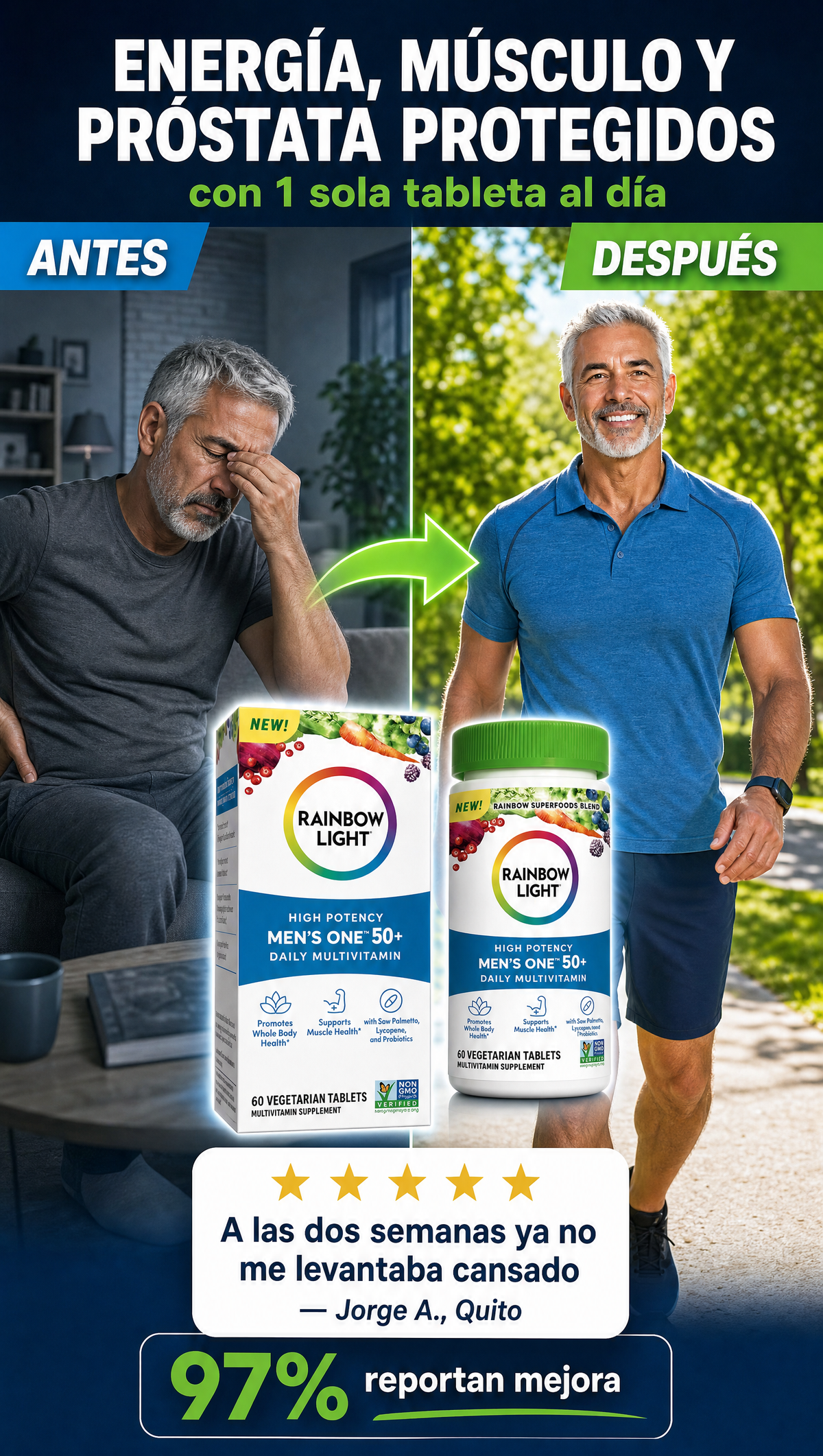 Rainbow Light Men's One 50+ - Antes y despues