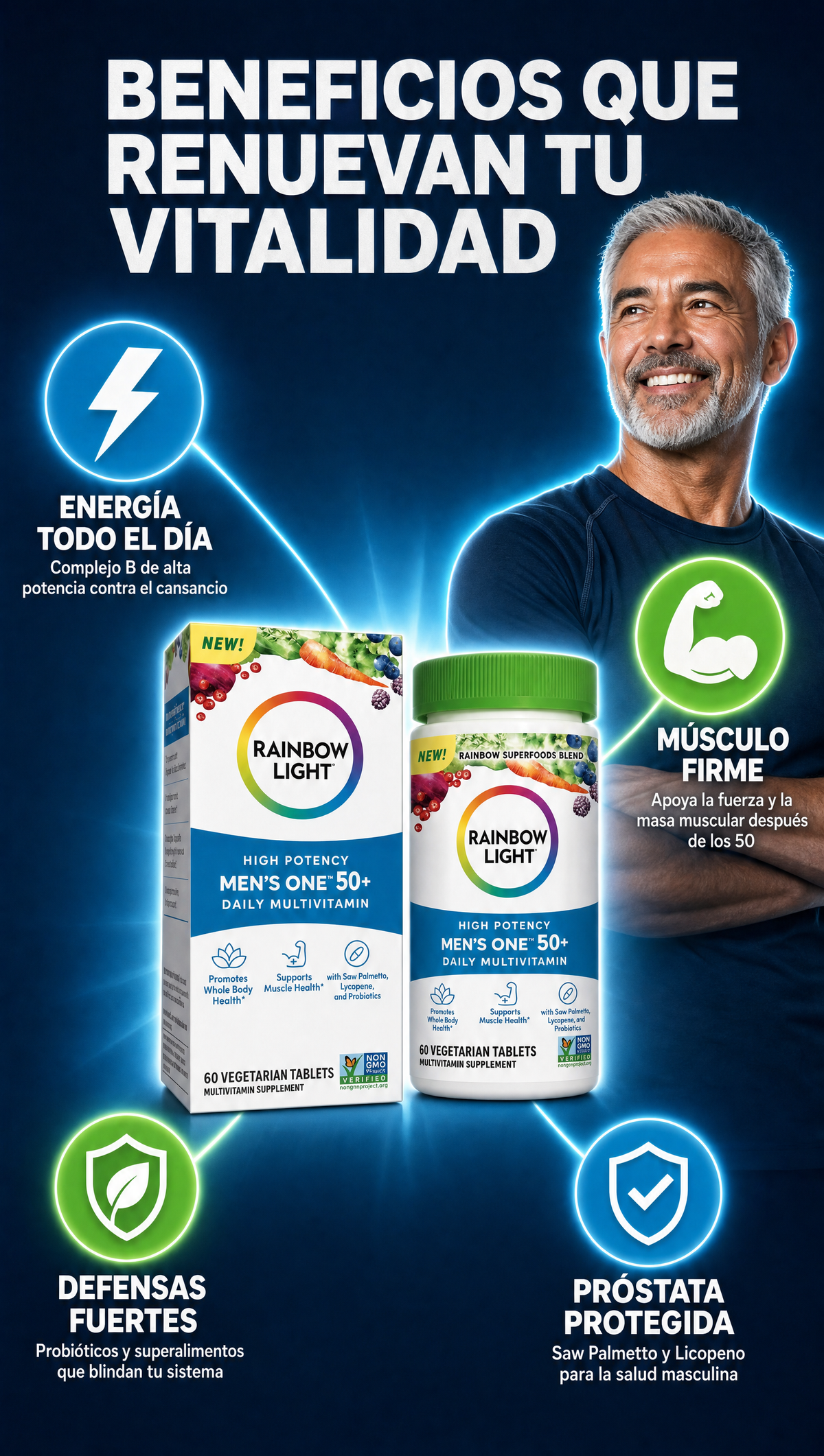 Rainbow Light Men's One 50+ - Beneficios