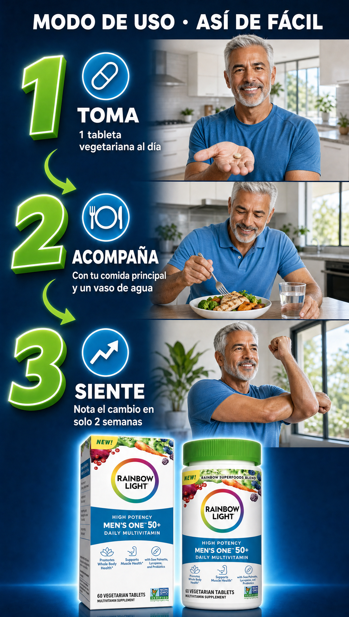 Rainbow Light Men's One 50+ - Modo de uso